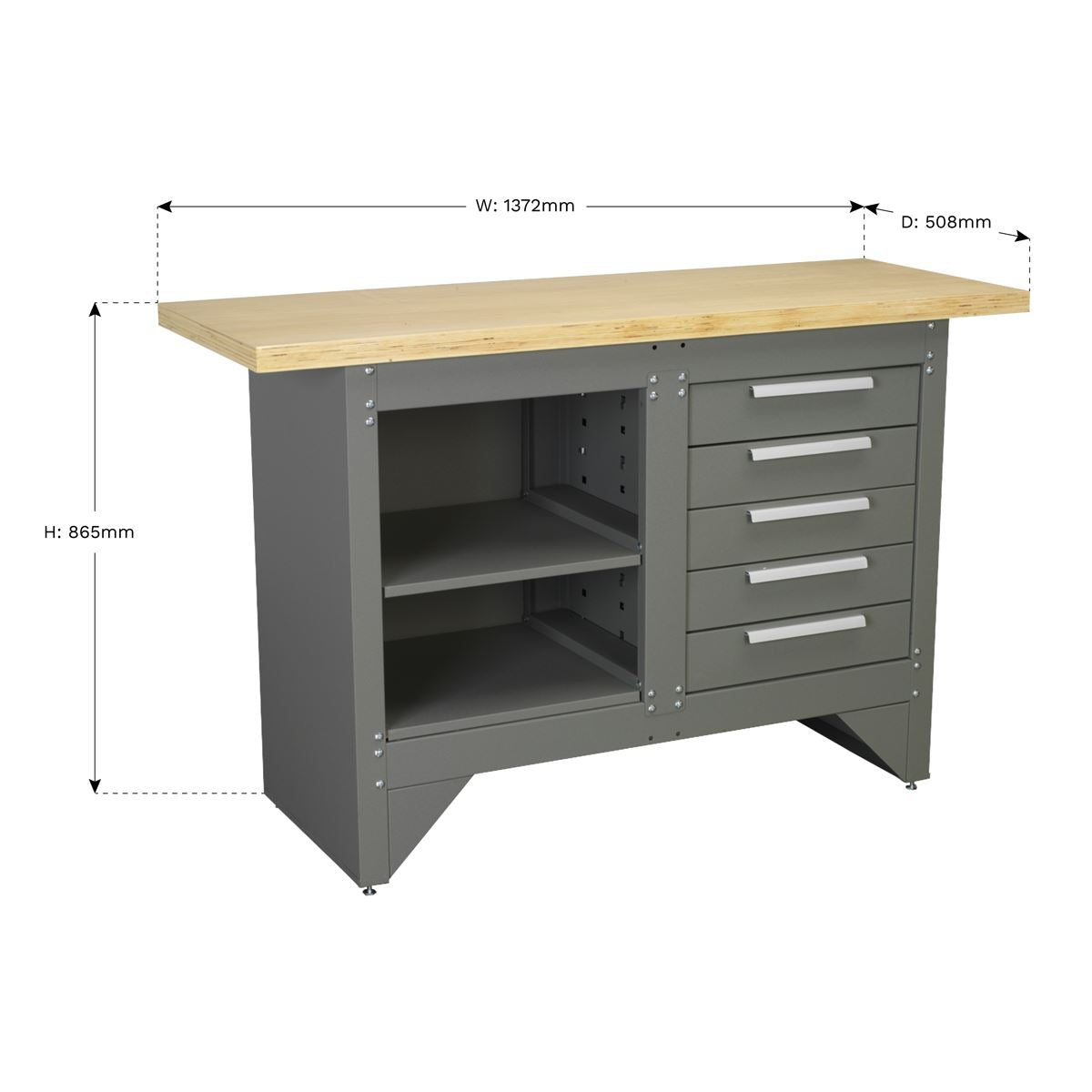 Sealey Workbench with 5 Drawers Ball-Bearing Slides Heavy-Duty AP2030BB