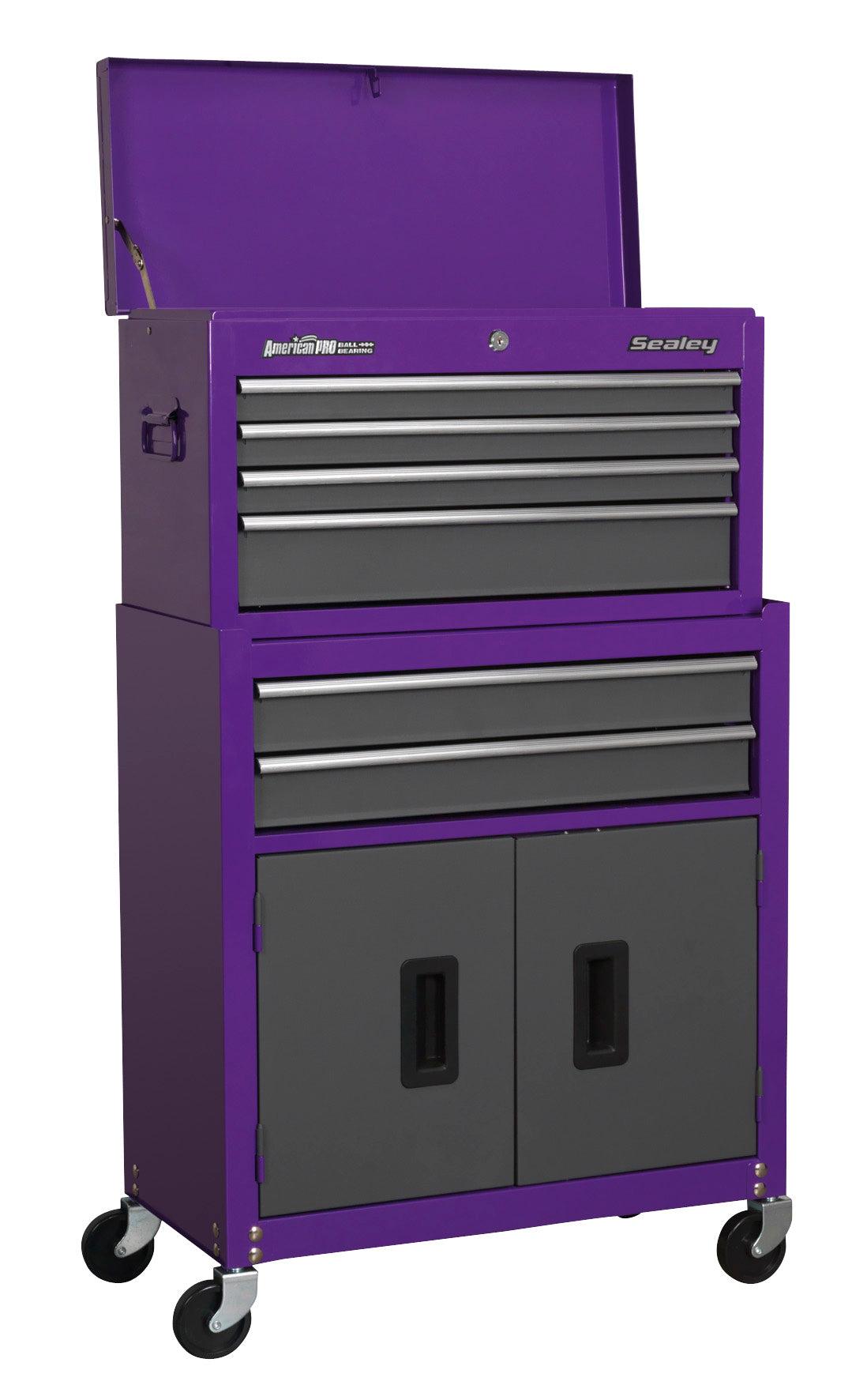 Sealey Topchest & Rollcab Combination 6 Drawer with Ball-Bearing Slides - Purple/Grey AP2200BBCP