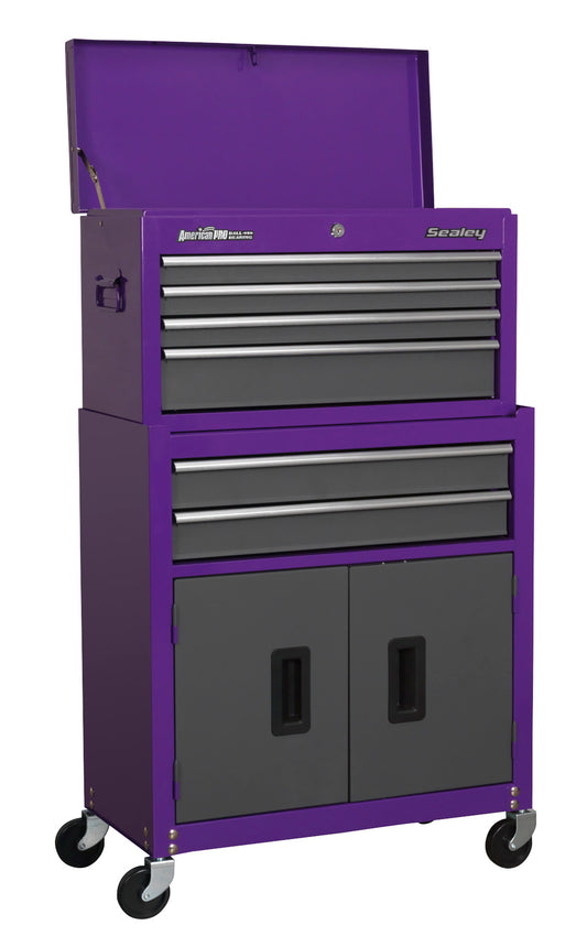 Sealey Topchest & Rollcab Combination 6 Drawer with Ball-Bearing Slides - Purple/Grey AP2200BBCP
