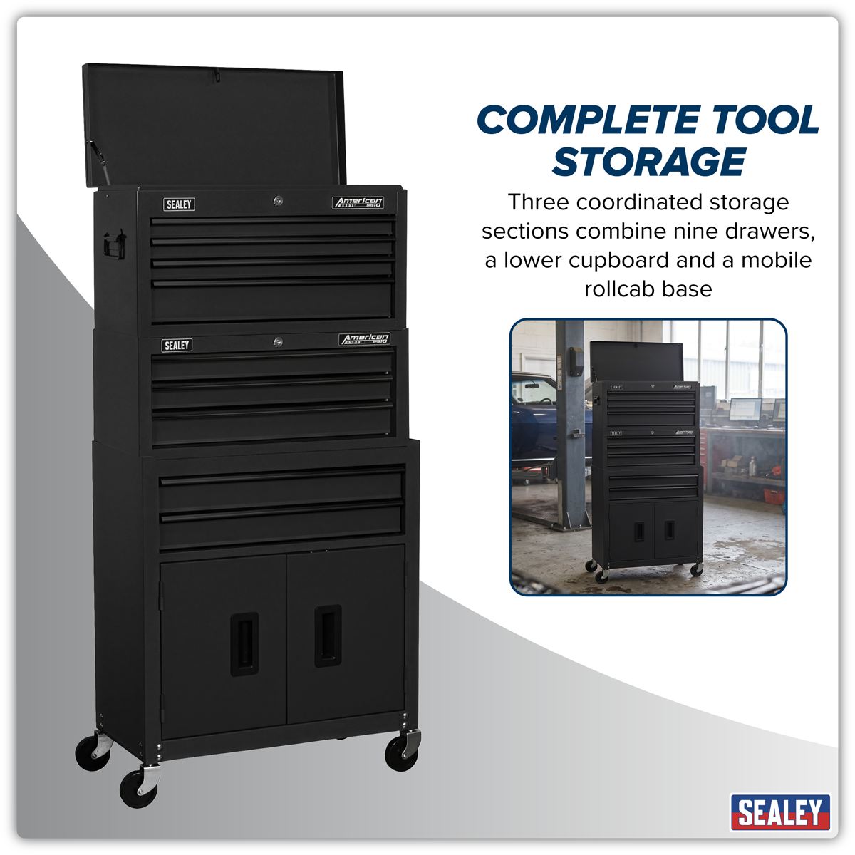 Sealey American Pro Topchest Rollcab Stack 9 Drawer AP2200BKSTACK