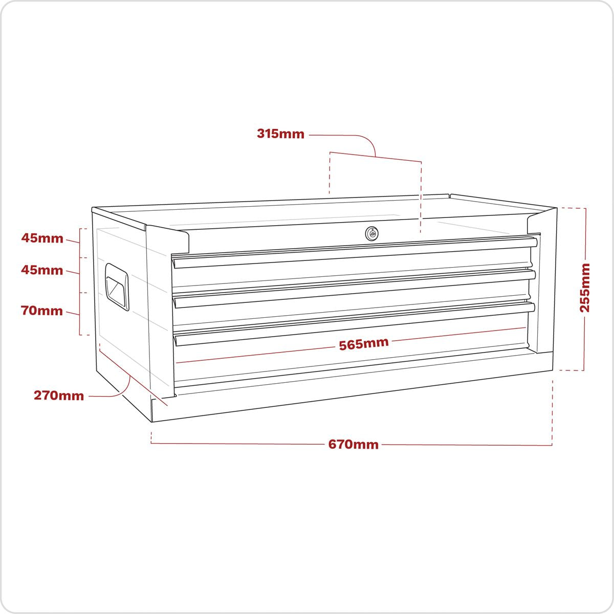 Sealey Mid-Box 3 Drawer with Ball-Bearing Slides - Red AP223