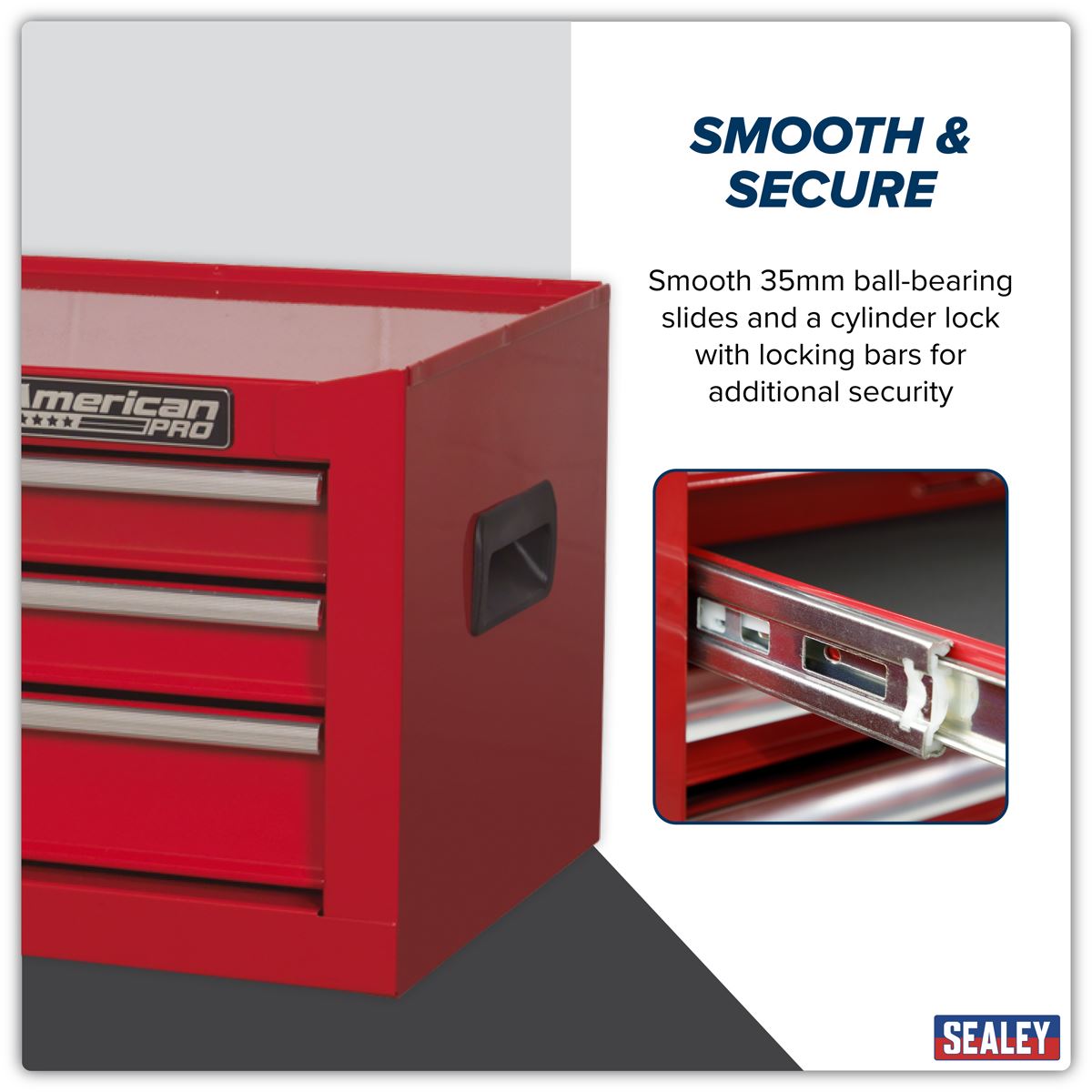 Sealey Mid-Box 3 Drawer with Ball-Bearing Slides - Red AP223