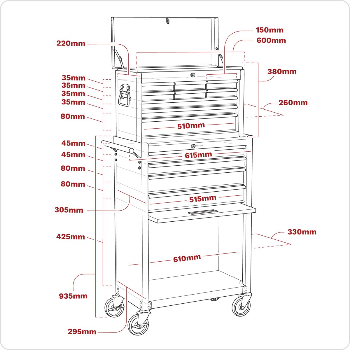 Sealey Topchest & Rollcab Combination 13 Drawer with Ball-Bearing Slides - Red/Grey AP22513BB