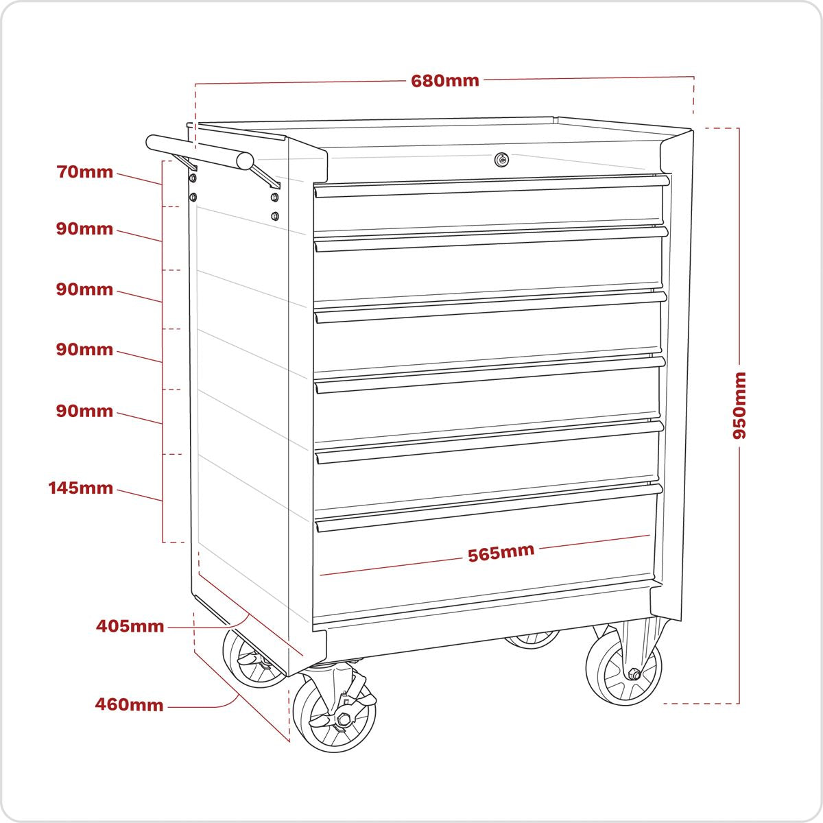 Sealey Rollcab 6 Drawer with Ball-Bearing Slides - Black AP226B