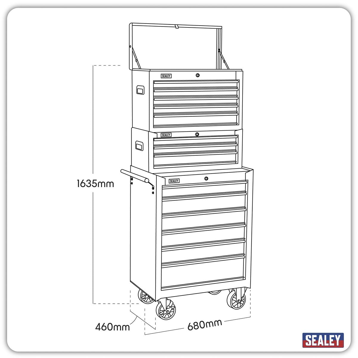 Sealey Topchest, Mid-Box & Rollcab 14 Drawer Stack - Black AP22BSTACK