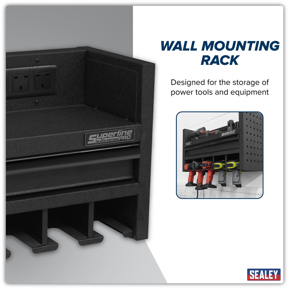 Sealey Power Tool Storage Rack with Drawer & Power Strip AP22SRBE