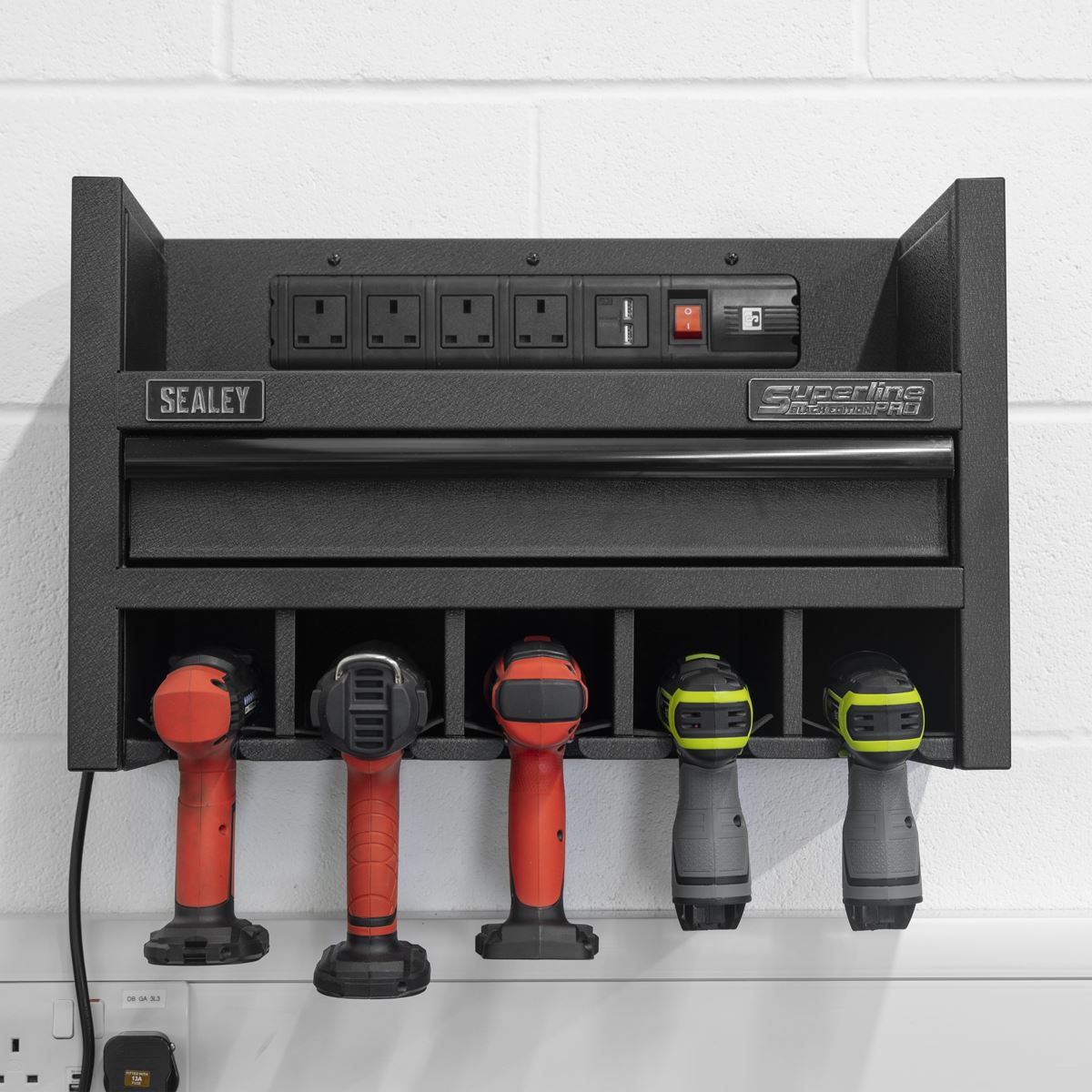Sealey Power Tool Storage Rack with Drawer & Power Strip AP22SRBE