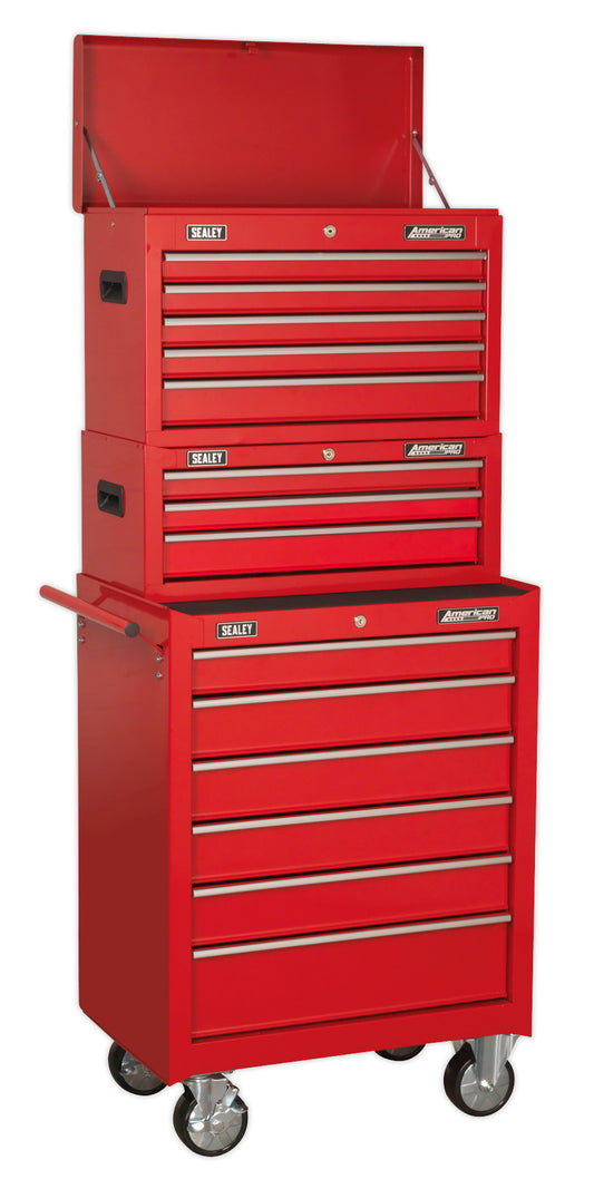 Sealey Topchest, Mid-Box & Rollcab 14 Drawer Stack - Red AP22STACK