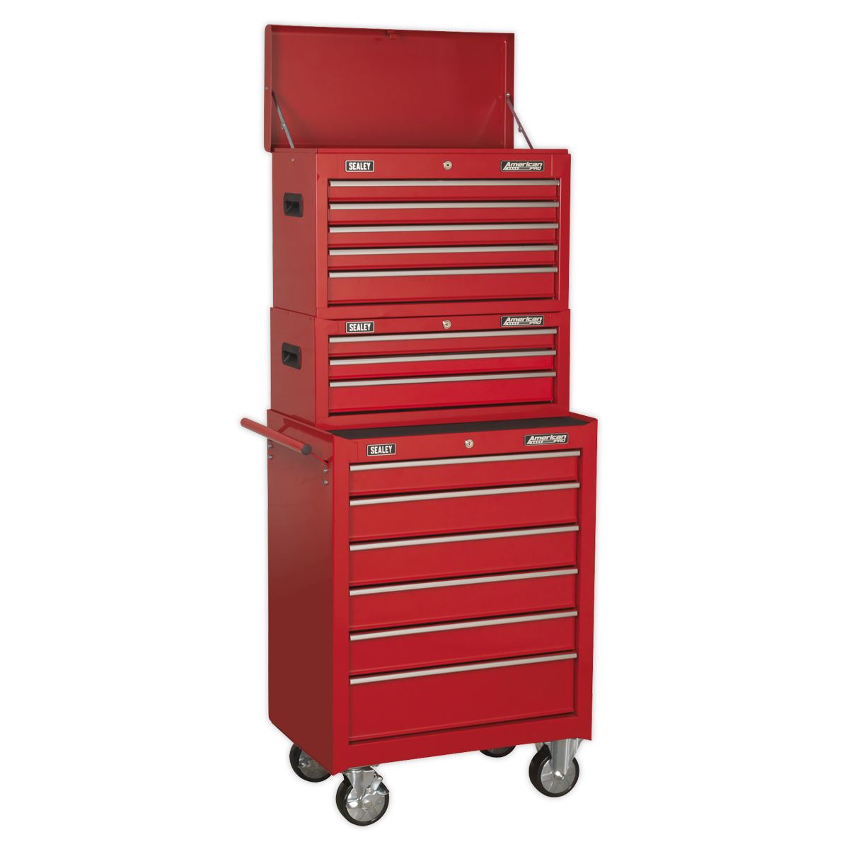 Sealey Topchest, Mid-Box & Rollcab 14 Drawer Stack - Red AP22STACK