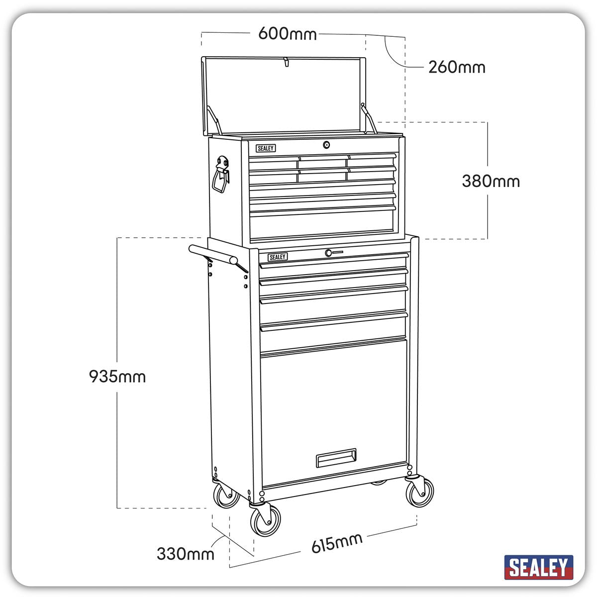 Sealey Topchest & Rollcab Combination 13 Drawer with Ball-Bearing Slides - Black/Grey AP2513B