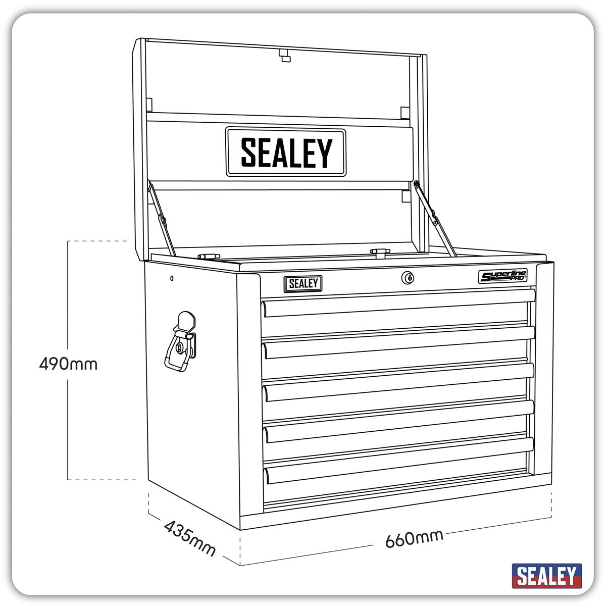 Sealey Grey Black Topchest 5 Drawer With Ball Bearing Slides AP26059TG