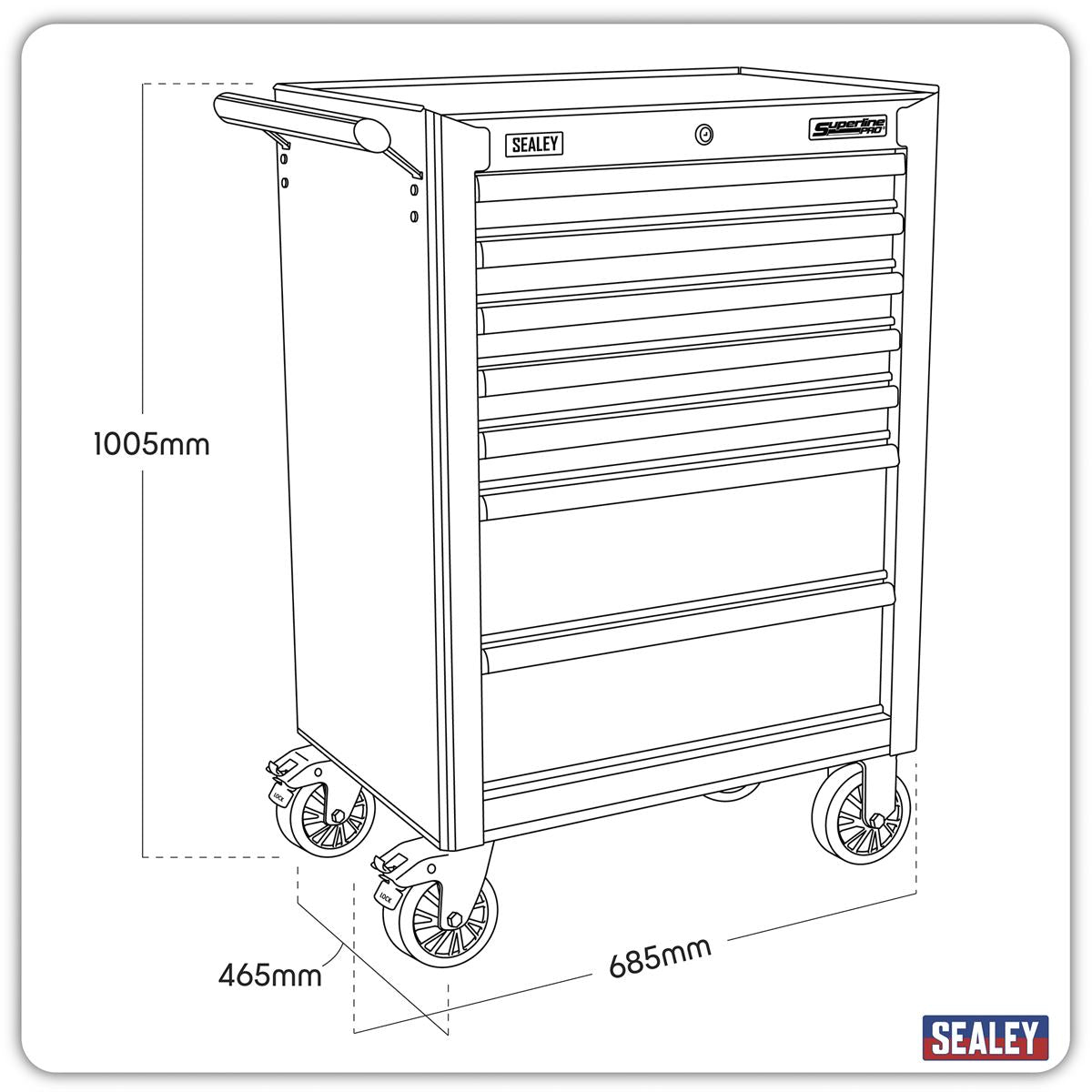 Sealey Green Black Rollcab 7 Drawer Ball-Bearing Slides Inc liners AP26479THV