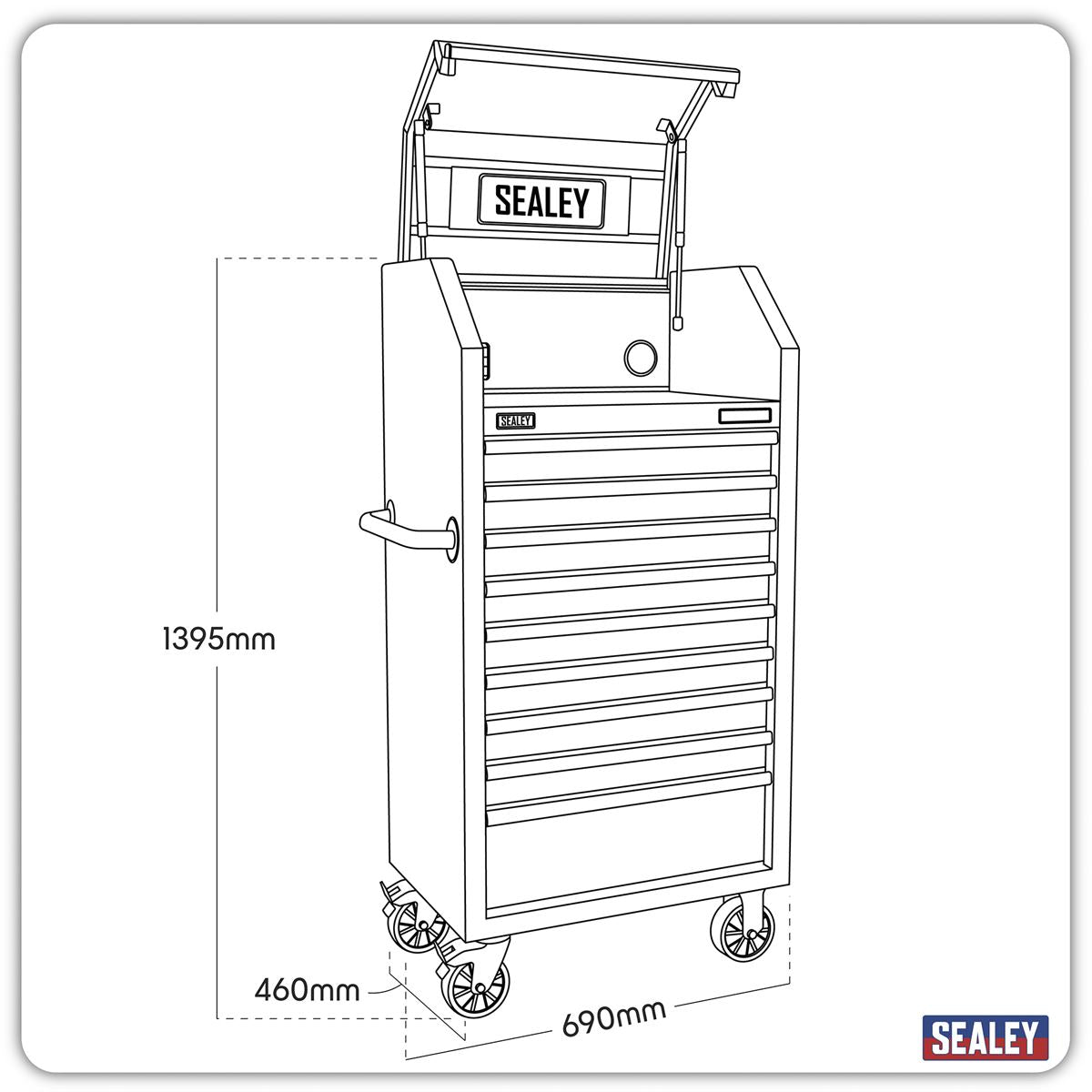 Sealey Tower Cabinet 9 Drawer 690mm with Soft Close Drawers & Power Strip AP2709BE