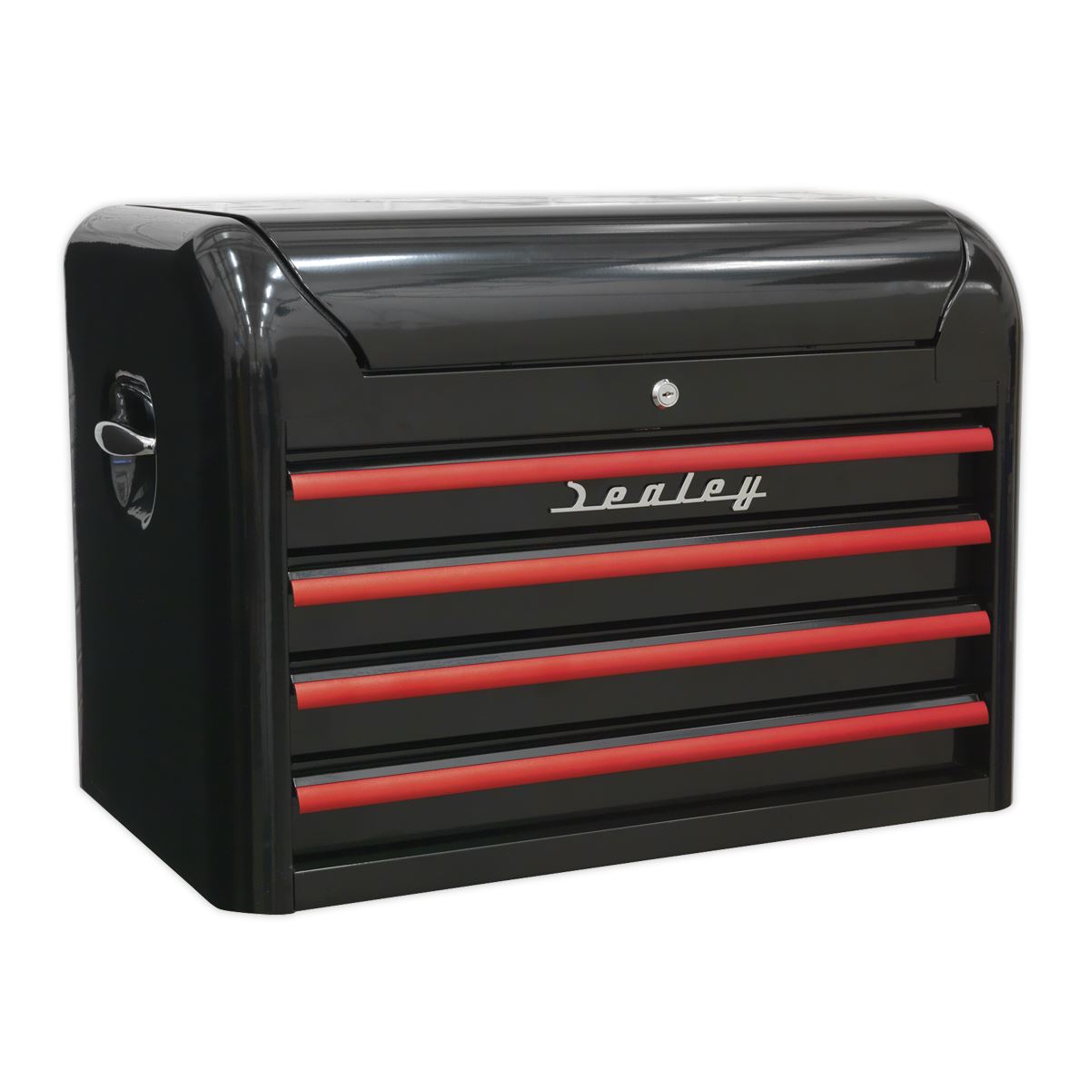 Sealey Topchest 4 Drawer Retro Style - Black with Red Anodised Drawer Pulls AP28104BR