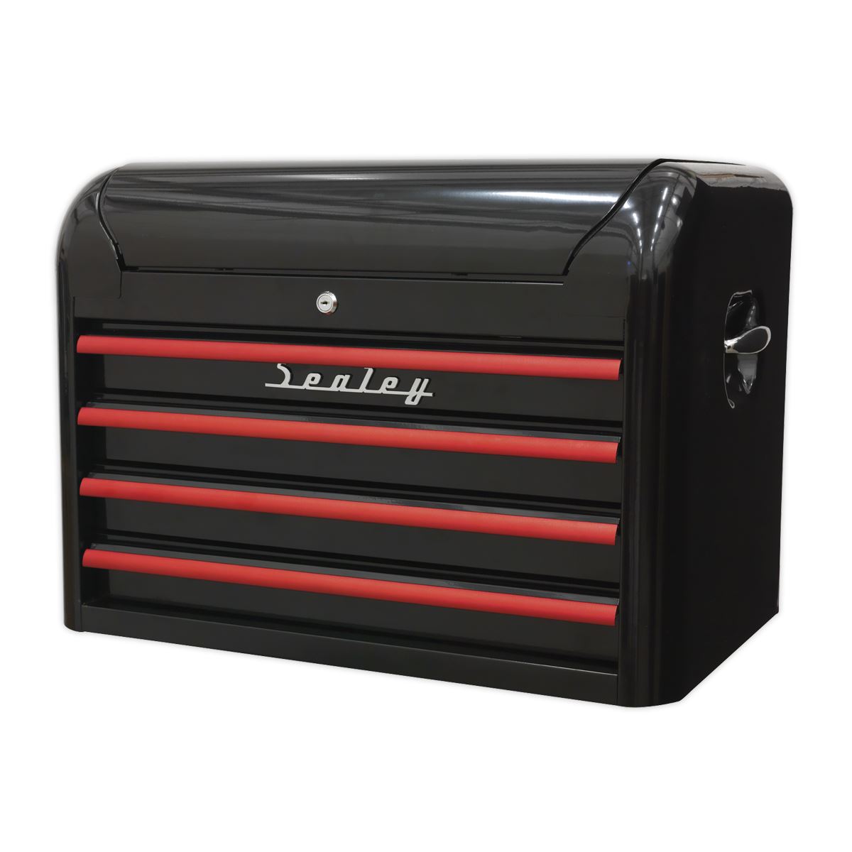 Sealey Topchest 4 Drawer Retro Style - Black with Red Anodised Drawer Pulls AP28104BR