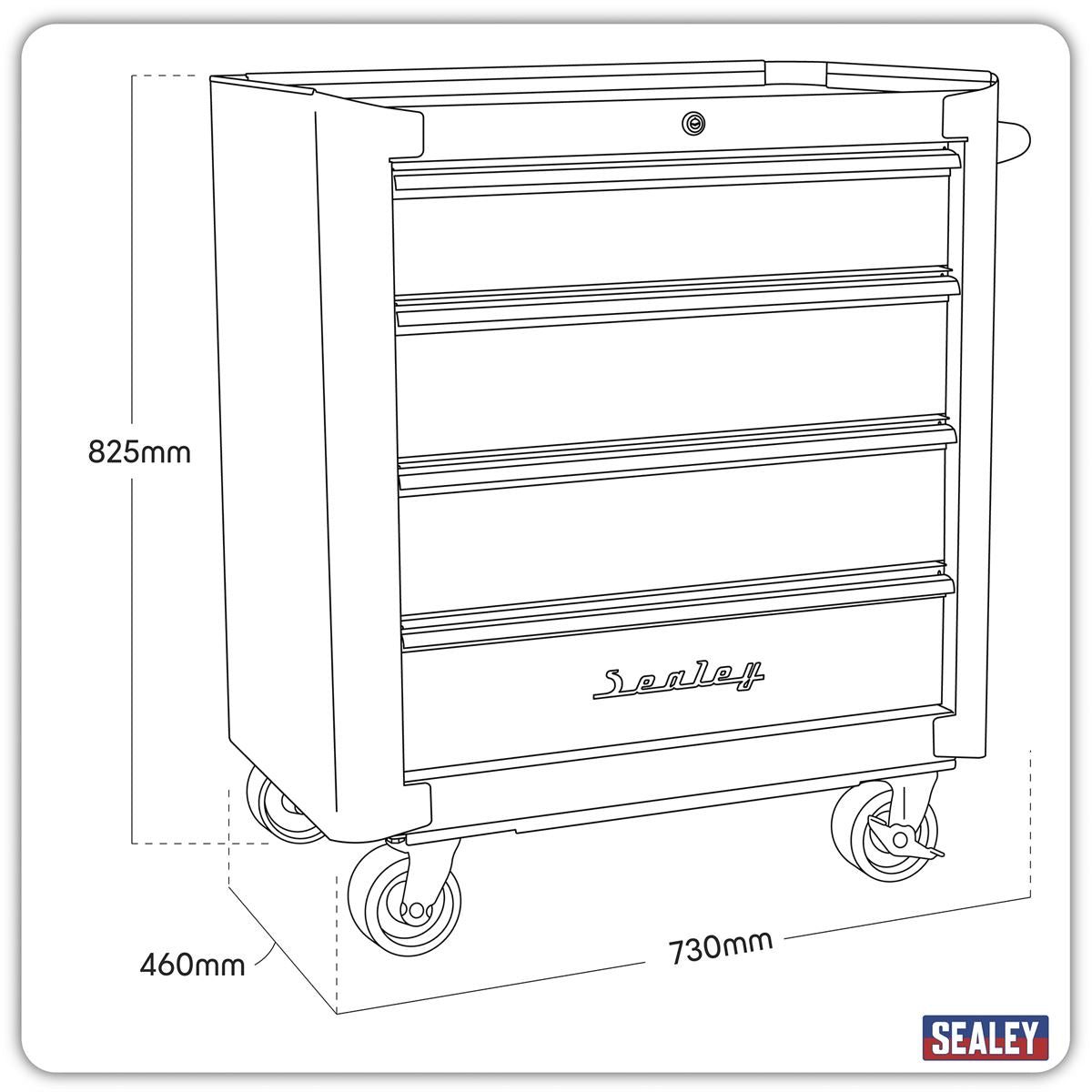 Sealey Rollcab 4 Drawer Retro Style- Black with Red Anodised Drawer Pulls AP28204BR