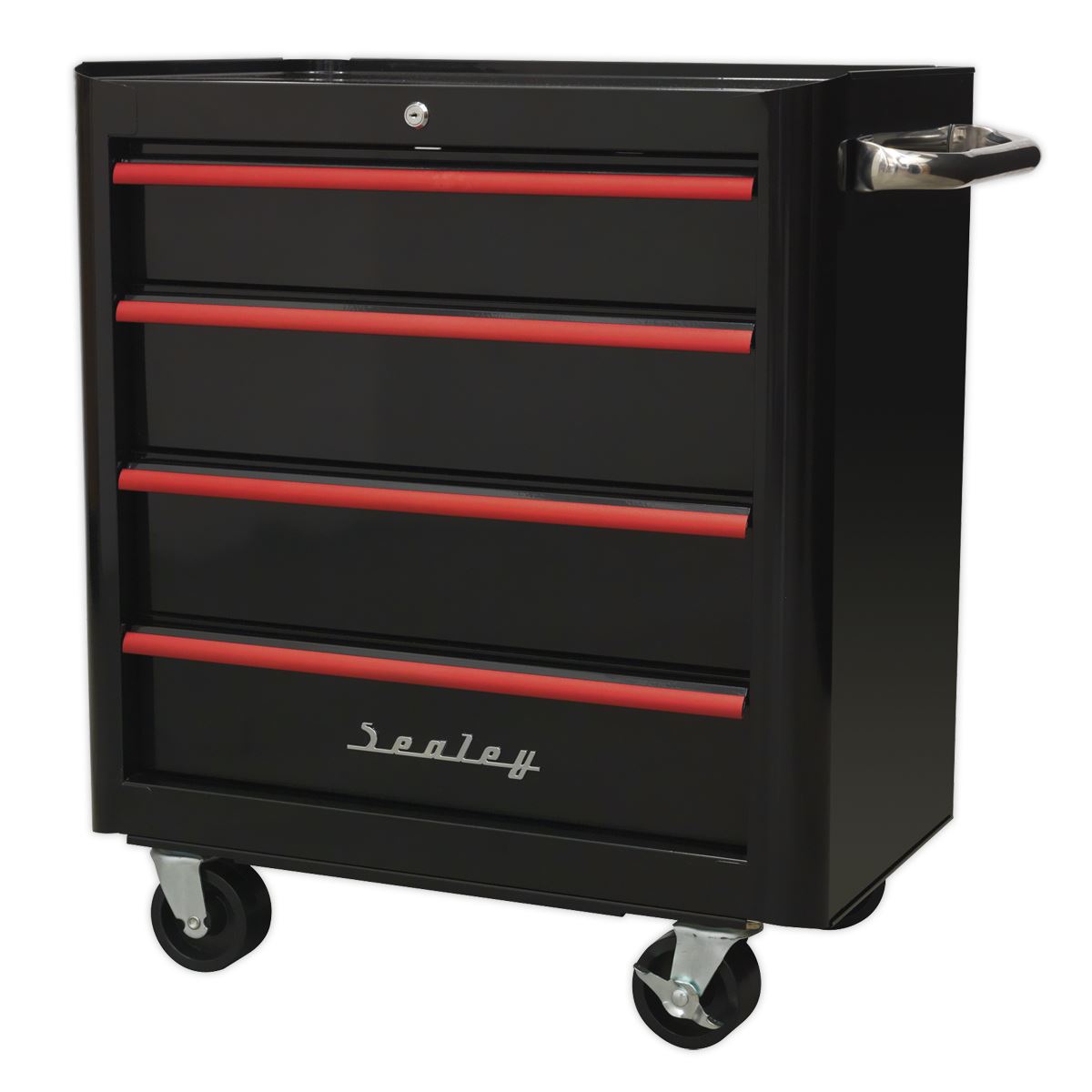 Sealey Rollcab 4 Drawer Retro Style- Black with Red Anodised Drawer Pulls AP28204BR