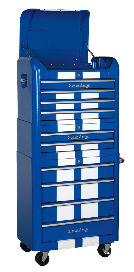 Sealey Retro Style Topchest, Mid-Box & Rollcab Combination 10 Drawer Blue/White Stripes AP28COMBO2BWS