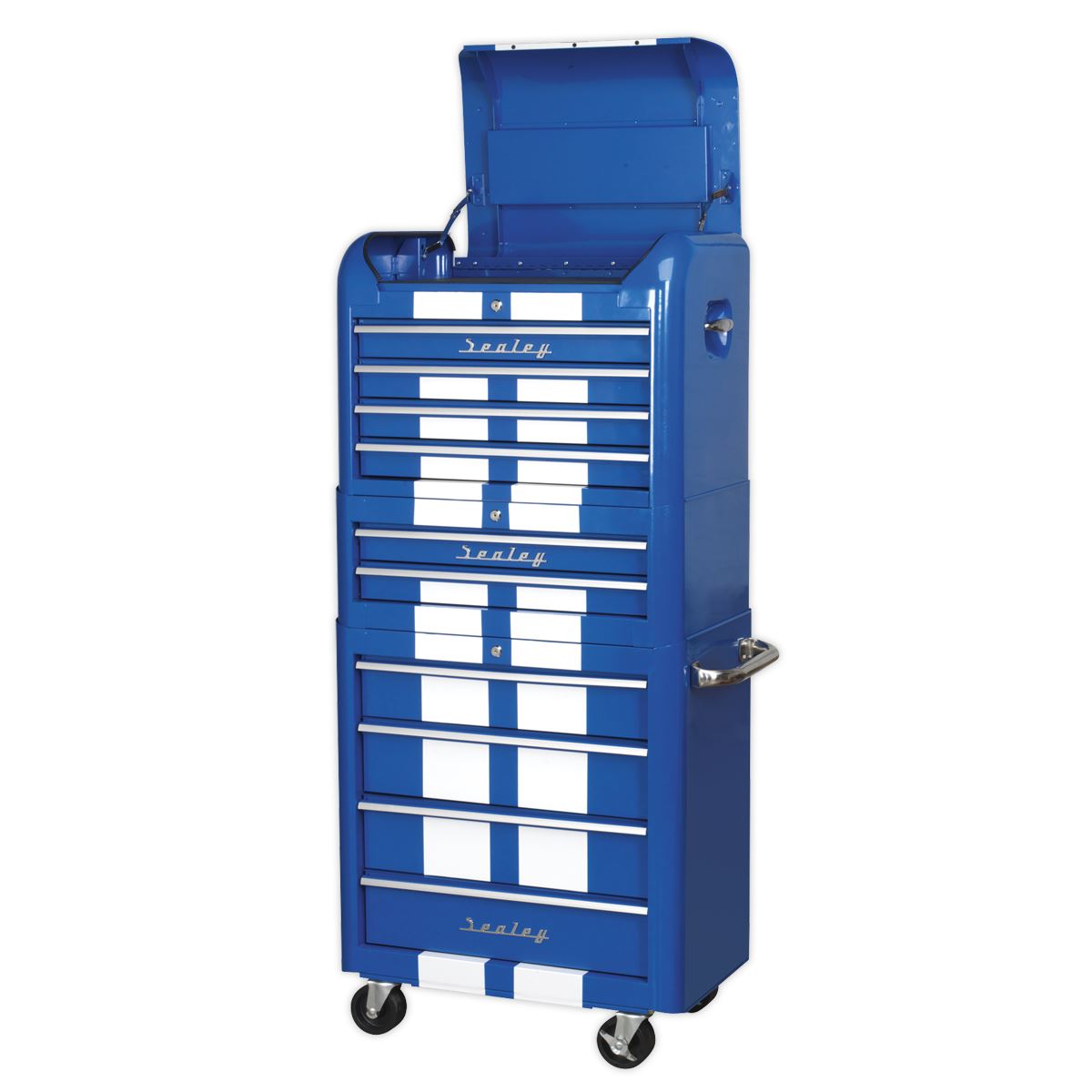 Sealey Retro Style Topchest, Mid-Box & Rollcab Combination 10 Drawer Blue/White Stripes AP28COMBO2BWS