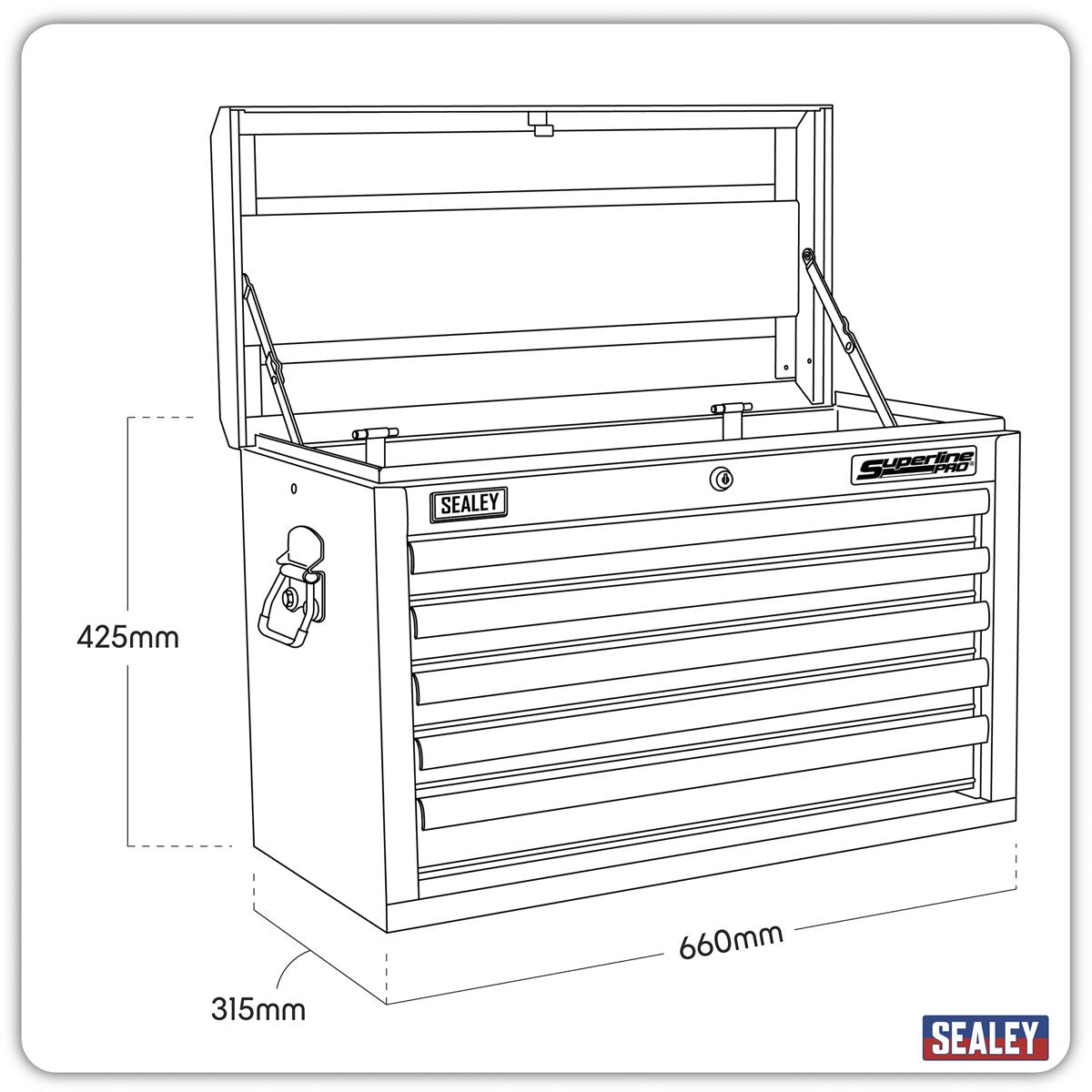 Sealey Topchest 5 Drawer with Ball-Bearing Slides - Black AP33059B
