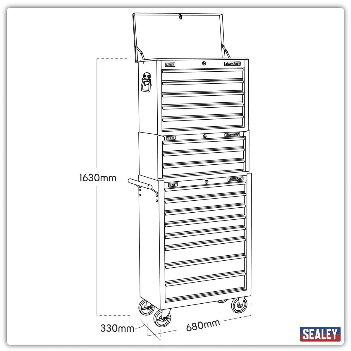 Sealey Tool Chest Combination 16 Drawer with Ball-Bearing Slides - Black/Grey AP35STACK