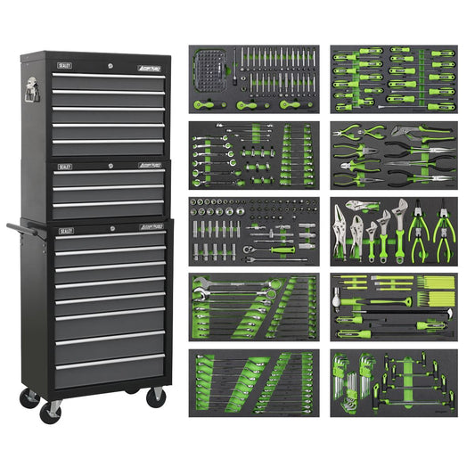 Sealey Tool Chest Combination 16 Drawer with Ball-Bearing Slides - Black/Grey & 420pc Tool Kit AP35TBCOMBO