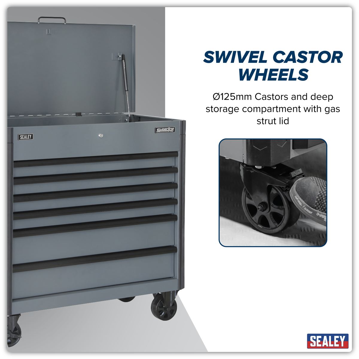 Sealey Grey Tool Box Trolley 6 Drawer with Ball Bearing Slides AP366G