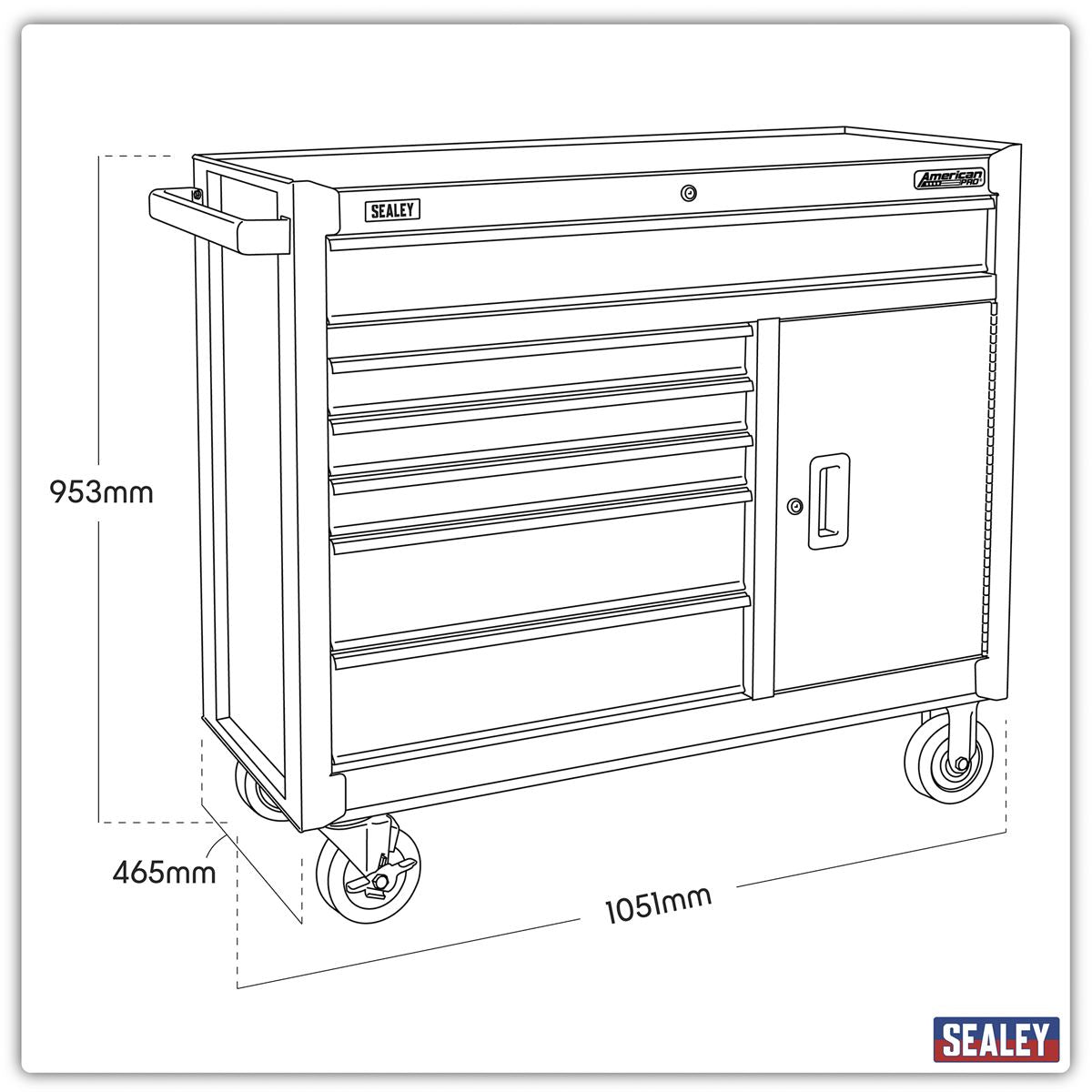 Sealey Green Rollcab 6 Drawer with Ball Bearing Slides Four Keys AP4106HV