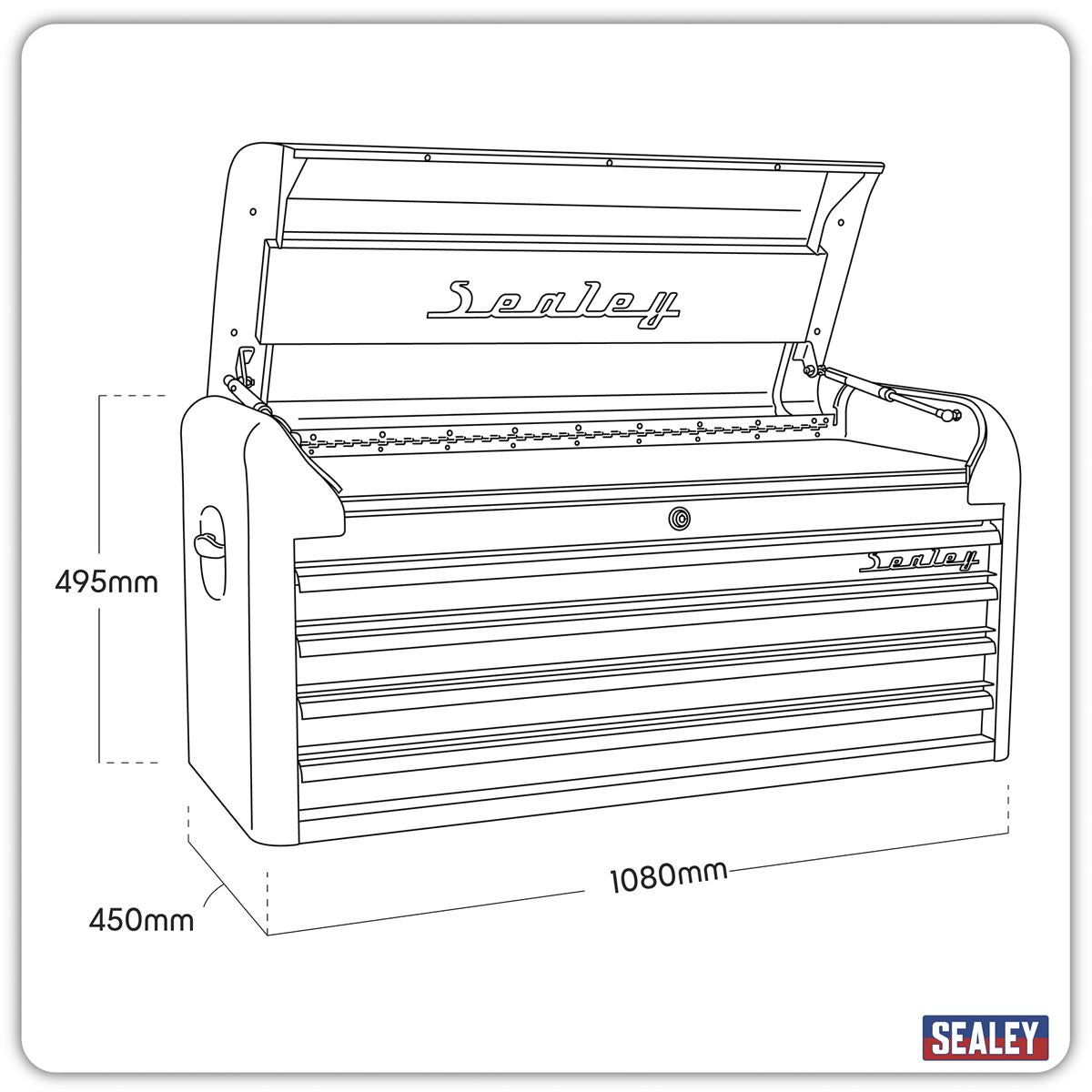Sealey Topchest 4 Drawer Wide Retro Style - Black with Red Anodised Drawer Pulls AP41104BR