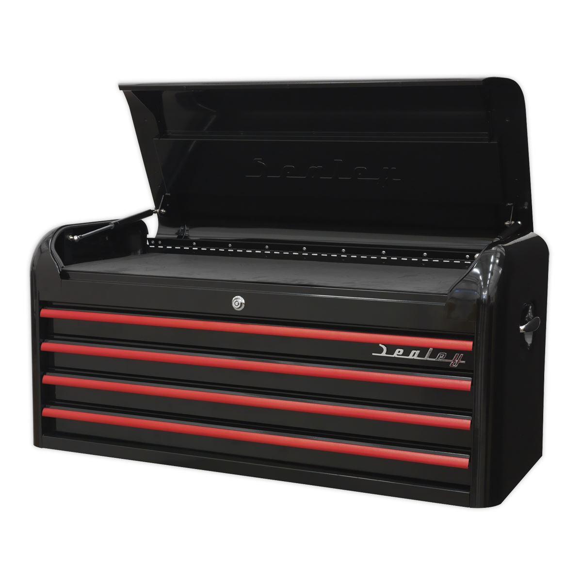 Sealey Topchest 4 Drawer Wide Retro Style - Black with Red Anodised Drawer Pulls AP41104BR