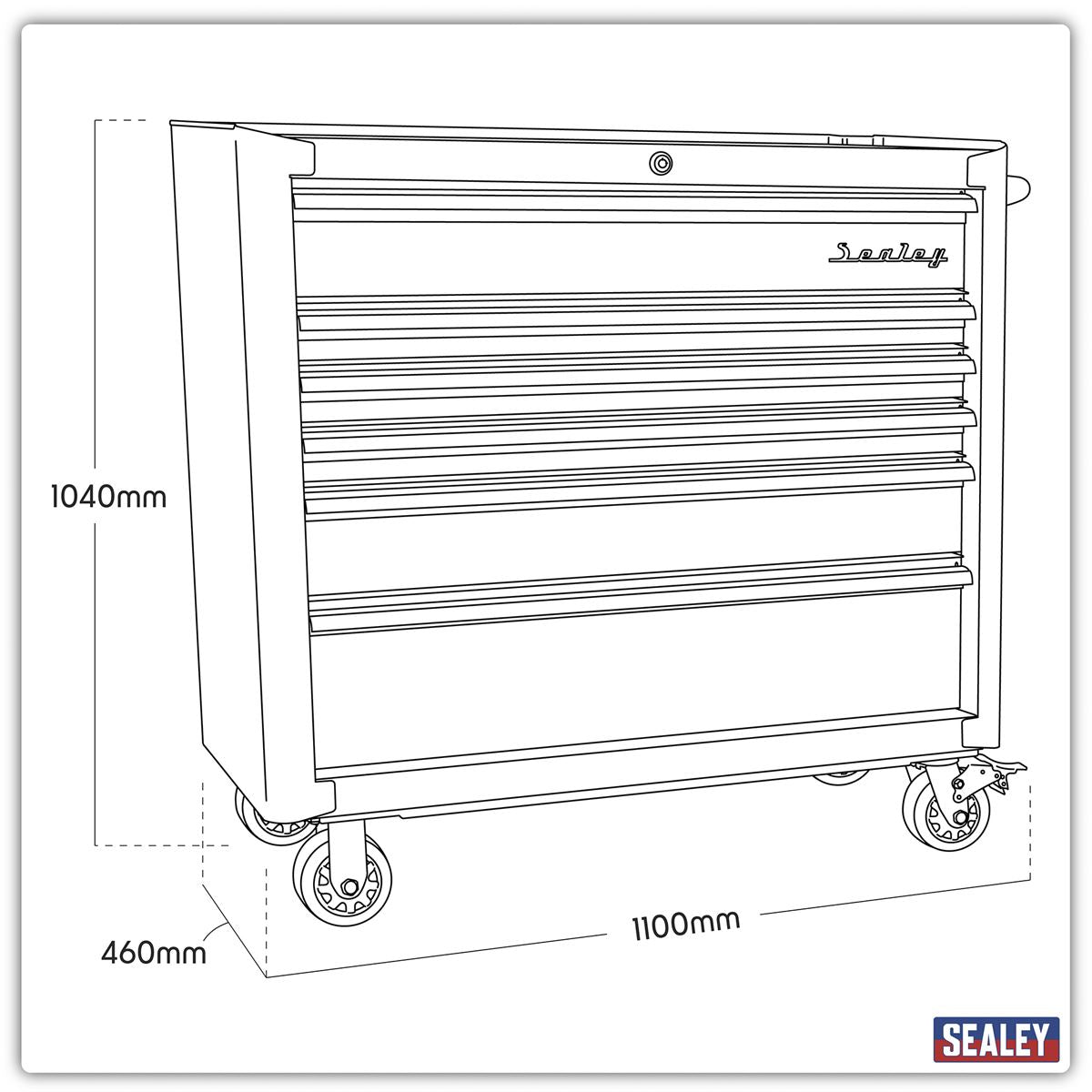 Sealey Rollcab 6 Drawer Wide Retro Style - Black with Red Anodised Drawer Pulls AP41206BR