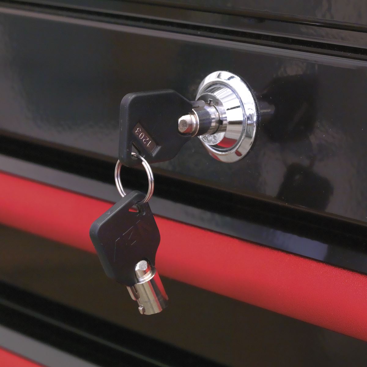 Sealey Rollcab 6 Drawer Wide Retro Style - Black with Red Anodised Drawer Pulls AP41206BR