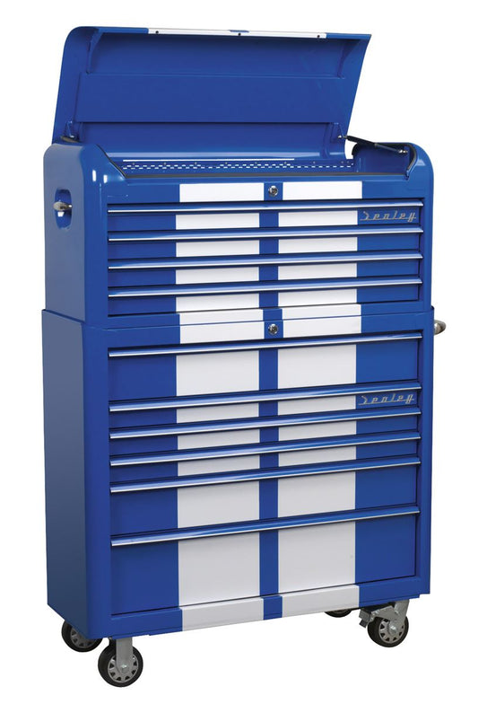 Sealey Retro Style Wide Topchest & Rollcab Combination 10 Drawer Blue/White Stripes AP41COMBOBWS