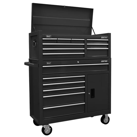 Sealey Black Toolbox Combination 15 Drawer With Ball Bearing Slides AP41STACKB