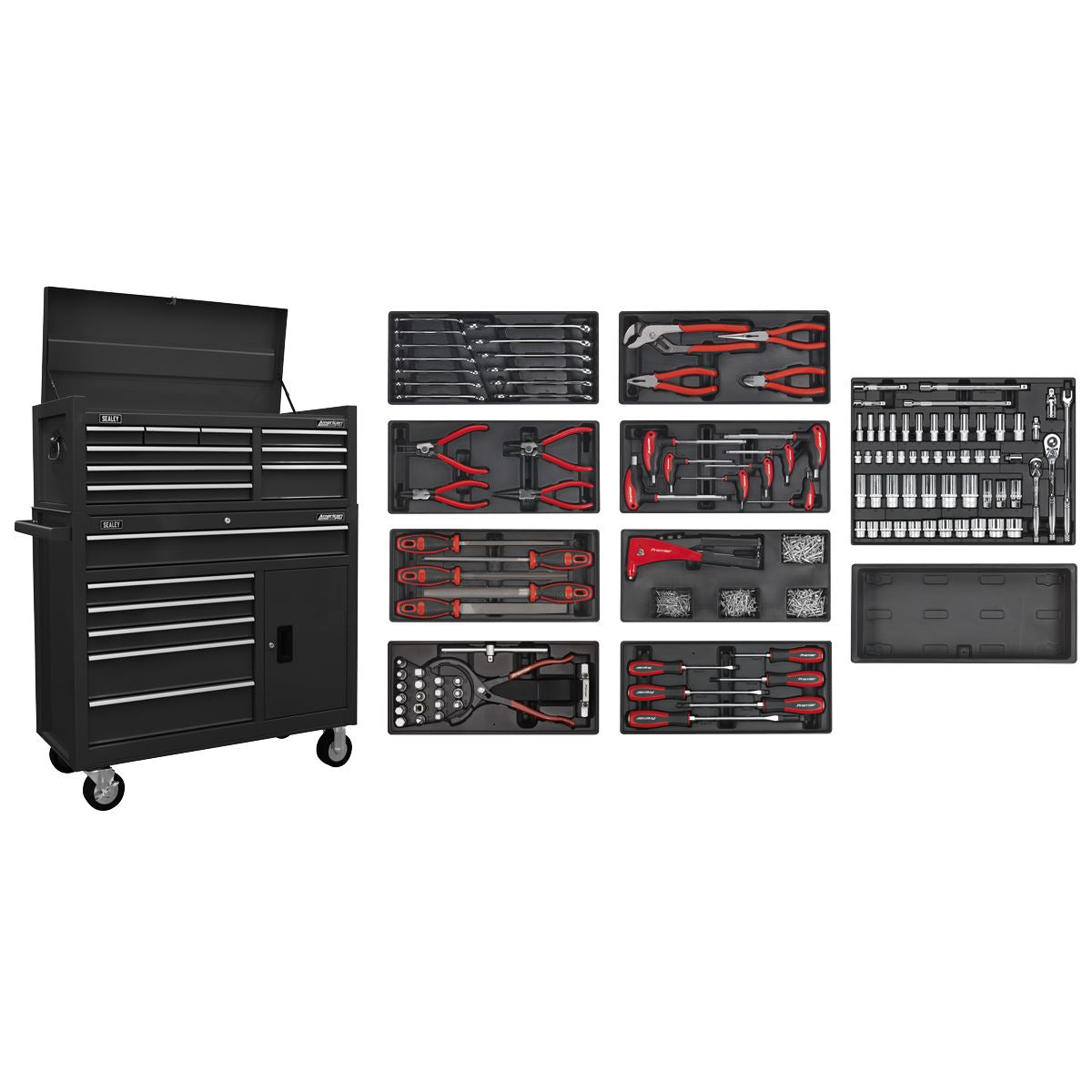 Sealey American PRO&reg; Tool Chest Combination with 117pc Tool Kit - Black AP41STACKBCOMBO