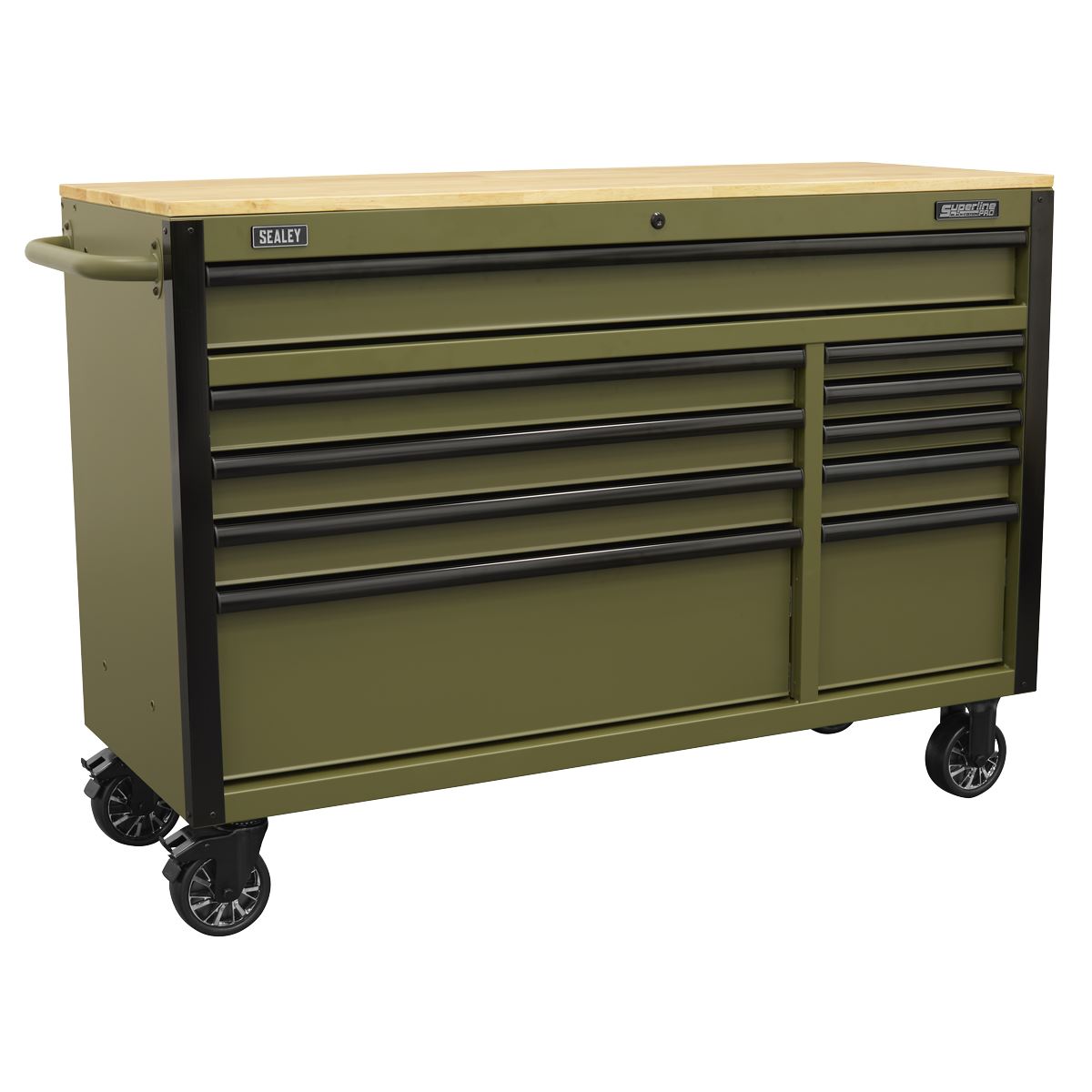 Sealey Mobile Tool Trolley Wooden Worktop Power Bar 10 Drawer 1320mm AP5210KBE