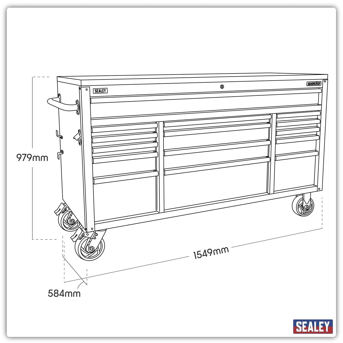 Sealey 15 Drawer Mobile Trolley with Wooden Worktop 1549mm AP6115BE