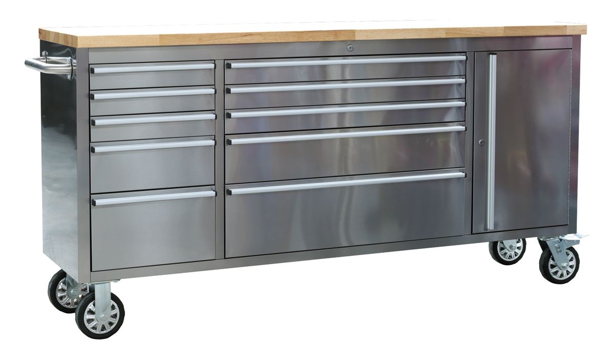 Sealey Mobile Stainless Steel Tool Cabinet 10 Drawer & Cupboard AP7210SS
