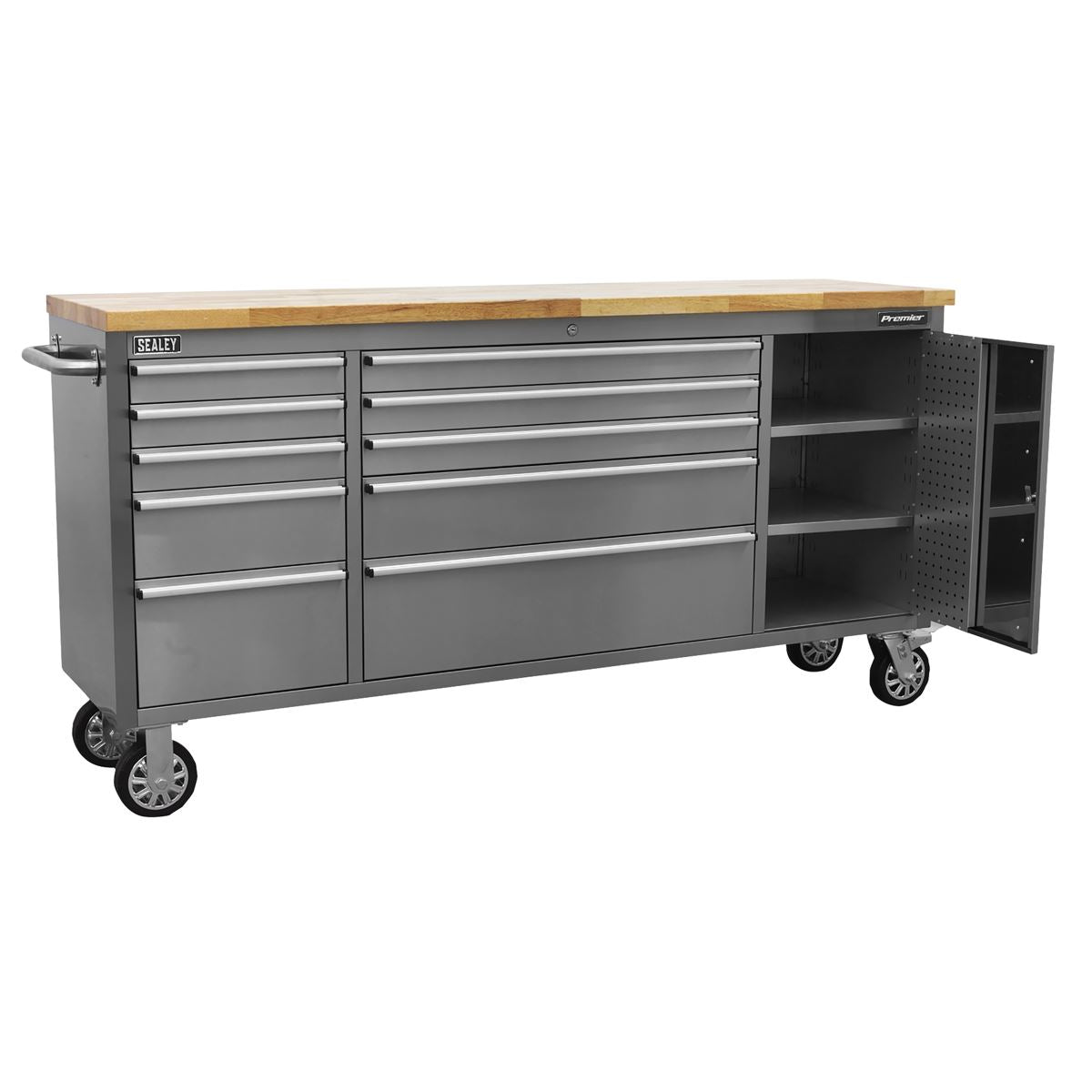 Sealey Mobile Stainless Steel Tool Cabinet 10 Drawer & Cupboard AP7210SS