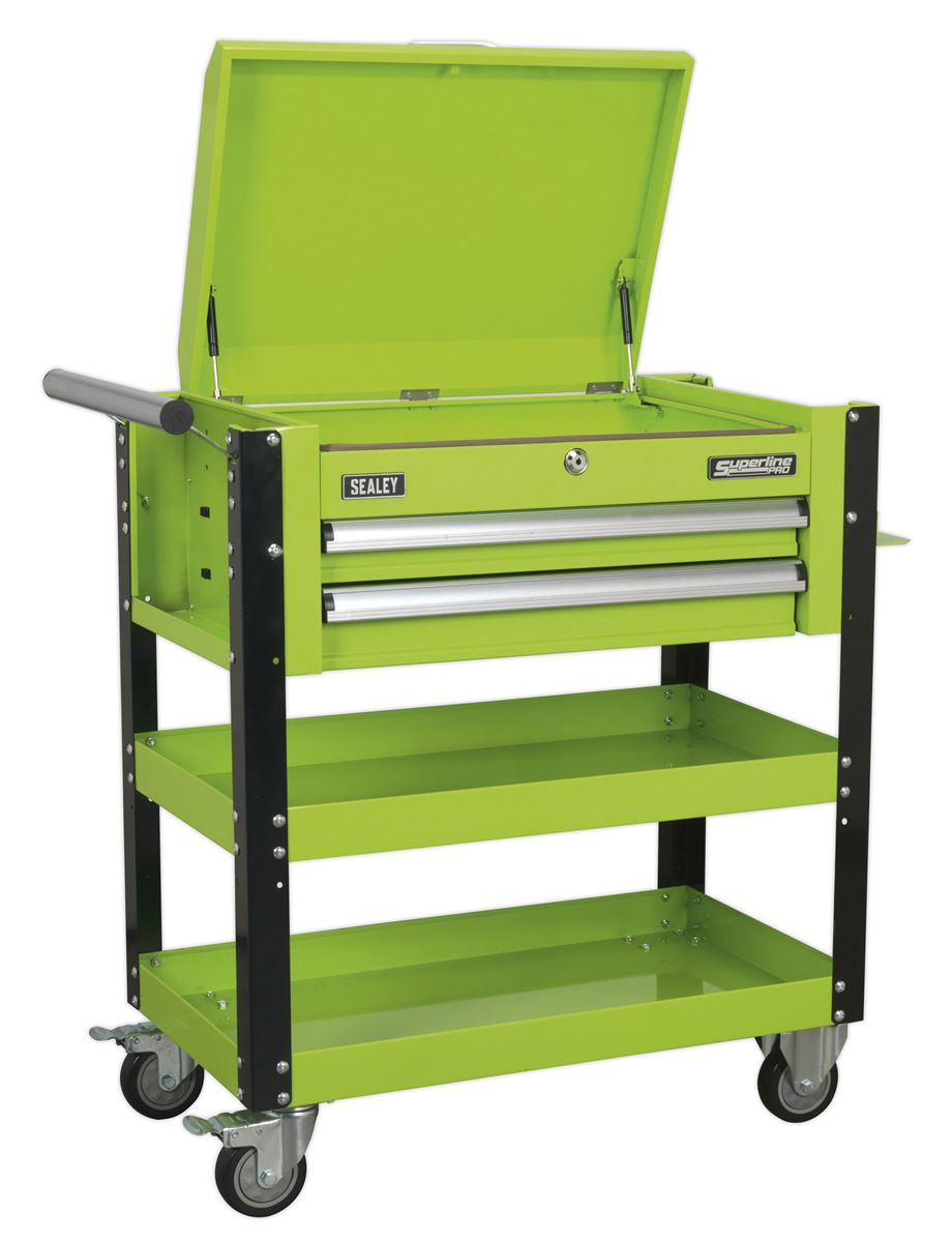Sealey Heavy-Duty Mobile Tool & Parts Trolley 2 Drawers & Lockable Top - Green AP760MHV