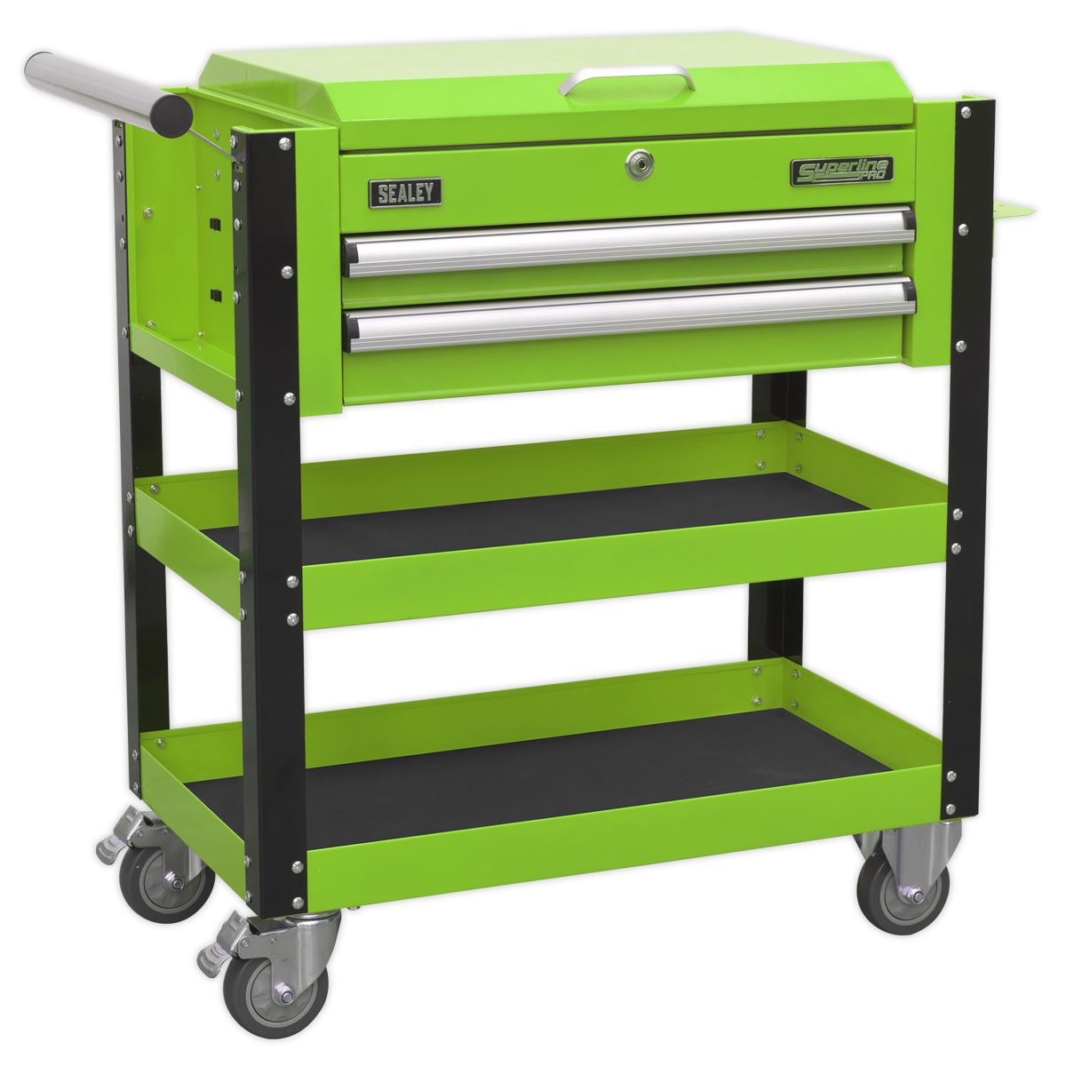 Sealey Heavy-Duty Mobile Tool & Parts Trolley 2 Drawers & Lockable Top - Green AP760MHV