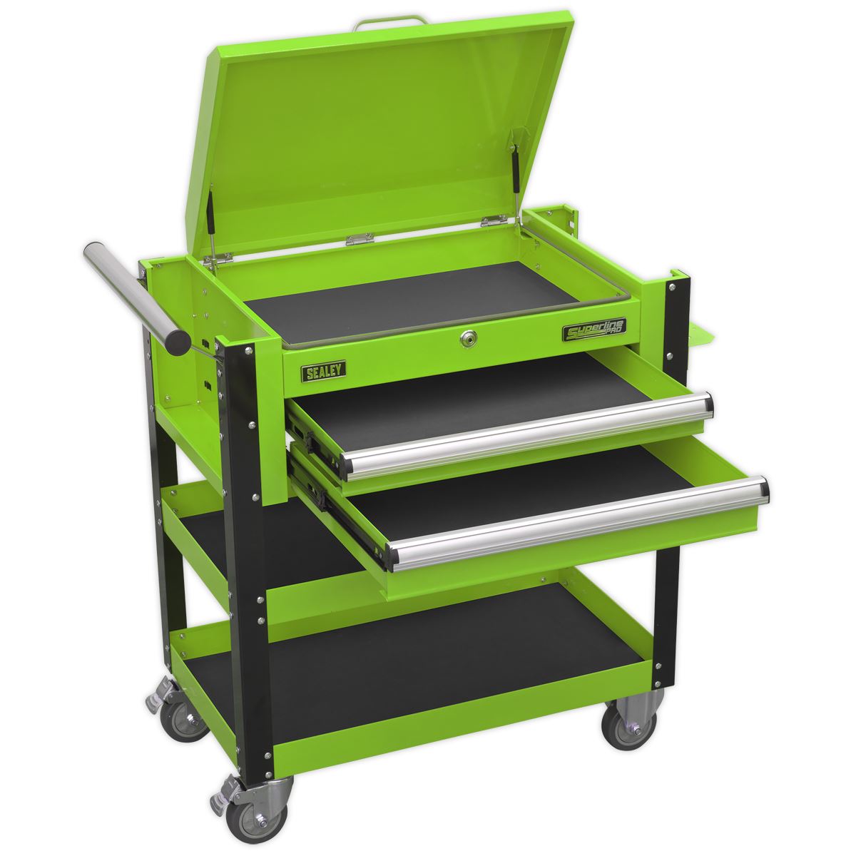 Sealey Heavy-Duty Mobile Tool & Parts Trolley 2 Drawers & Lockable Top - Green AP760MHV