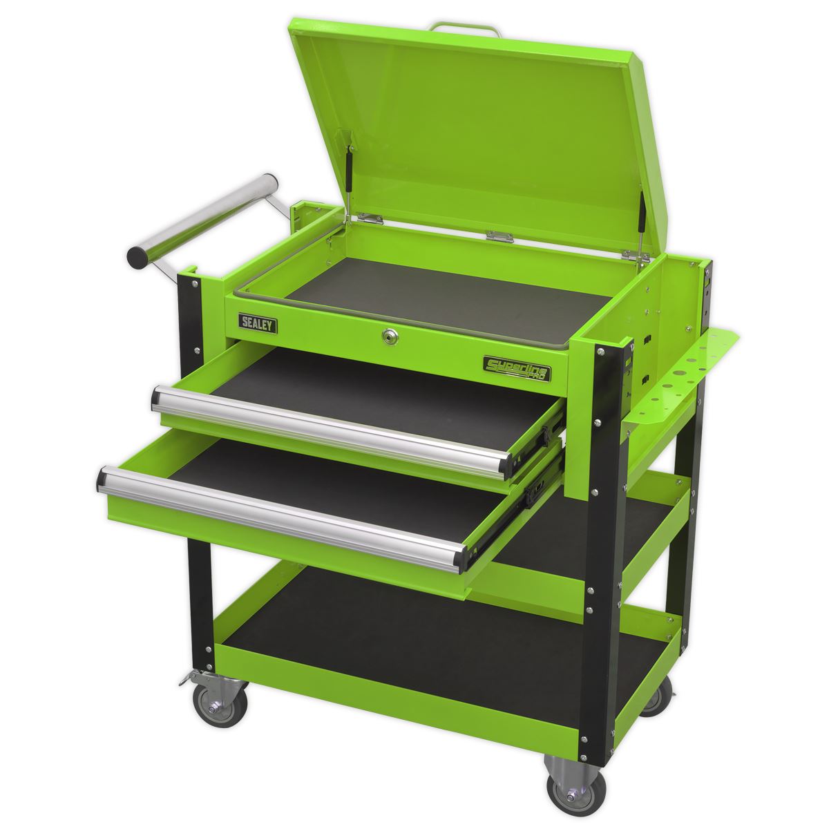 Sealey Heavy-Duty Mobile Tool & Parts Trolley 2 Drawers & Lockable Top - Green AP760MHV