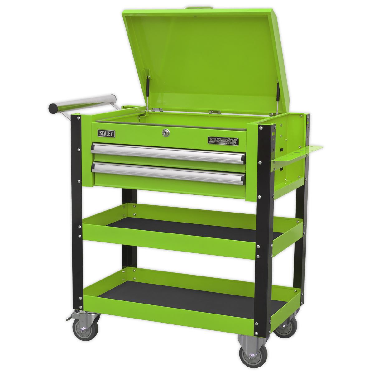 Sealey Heavy-Duty Mobile Tool & Parts Trolley 2 Drawers & Lockable Top - Green AP760MHV