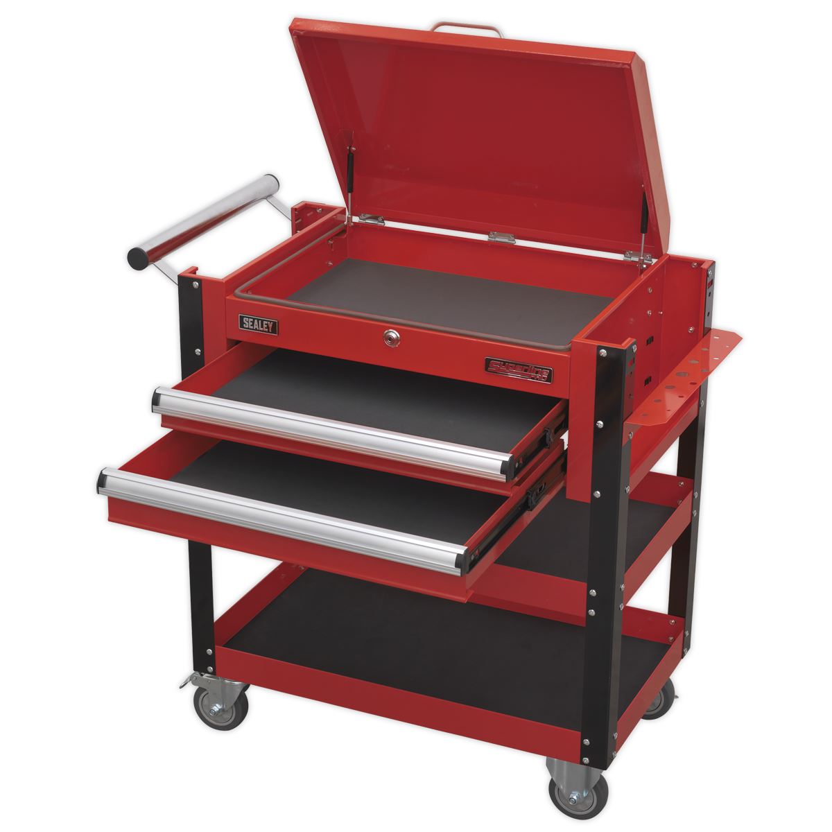 Sealey Heavy-Duty Mobile Tool & Parts Trolley 2 Drawers & Lockable Top - Red AP760M