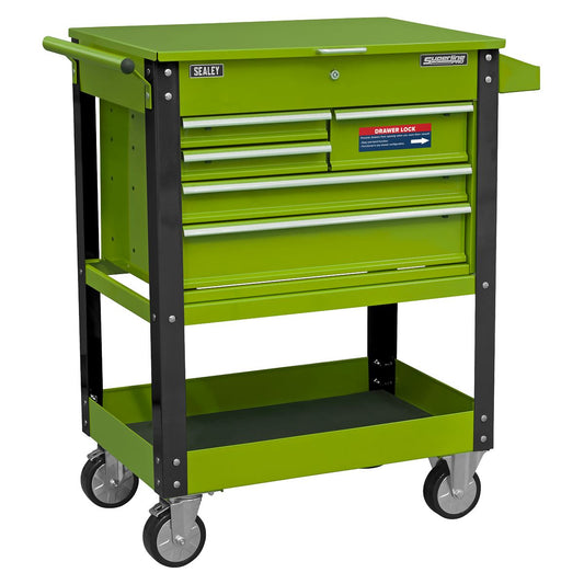 Sealey Heavy-Duty Mobile Tool & Parts Trolley with 5 Drawers and Lockable Top- Hi-Vis Green AP890MHV