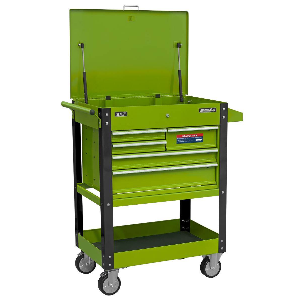 Sealey Heavy-Duty Mobile Tool & Parts Trolley with 5 Drawers and Lockable Top- Hi-Vis Green AP890MHV