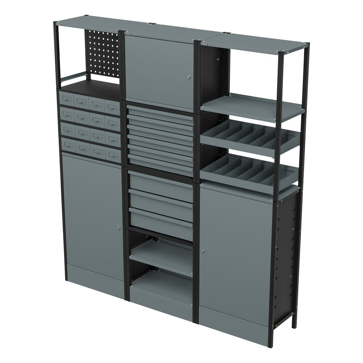 Sealey Modular Racking System Combo 1.74m Shelfs Drawers & Cupboards APMRSTACK1
