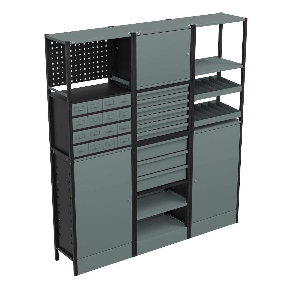 Sealey Modular Racking System Combo 1.74m Shelfs Drawers & Cupboards APMRSTACK1