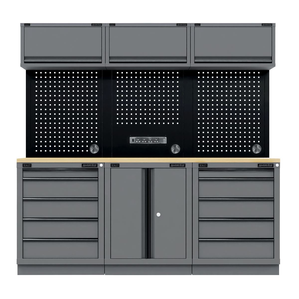 Sealey Black Edition Storage System & Rubber Wood Worktop 2.04m APMSBESTACK04WW